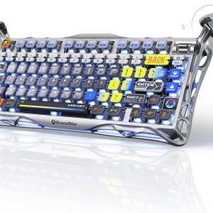 GravaStar Mercury K1 Pro Wireless Mechanical Gaming Keyboard, 75% Layout RGB Custom Keyboard, Hot-Swappable Linear Switches – Aluminum Alloy, Interstellar Silver Brushed Metal Look