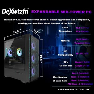 Gaming PC, i7 CPU Up to 4.2 GHz, GTX 1660 Super 6GB DDR6 Graphics Card, 512GB SSD, 16GB RAM, ARGB Fansx4 for Desktop PC, WiFi 6 BT 5.3, Win11 (i7/16G/GTX1660S 6GB)
